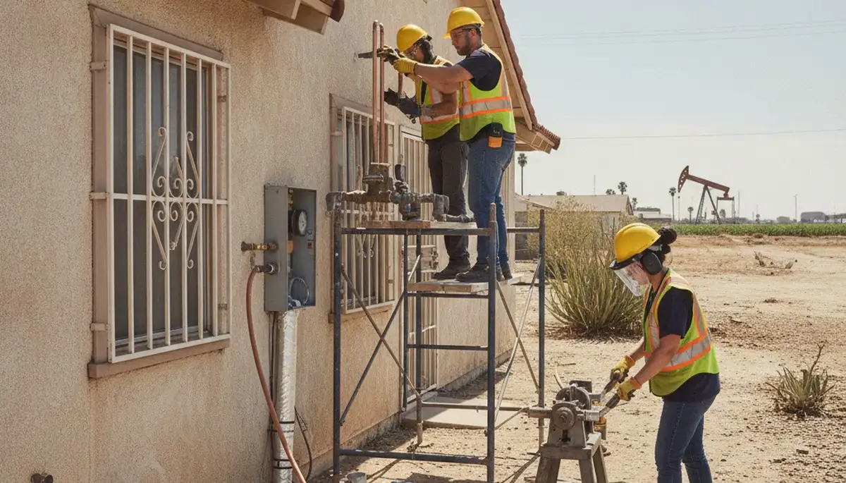 Plumber repairing a pipe in Bakersfield, CA for plumbing service near you