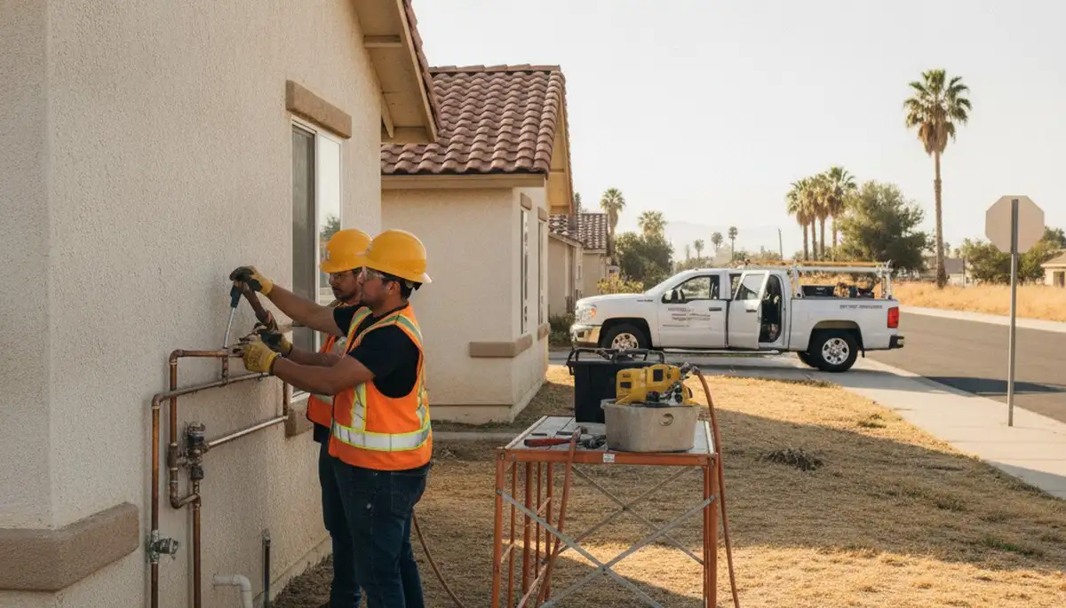 Plumber repairing a pipe in Bakersfield, CA for residential plumbing service
