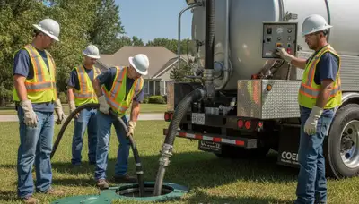 Septic pumping truck servicing a Bakersfield, CA home for On Call Plumbers
