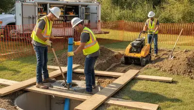 Septic repair plumber in Bakersfield, CA inspecting home sewer lines for prompt service