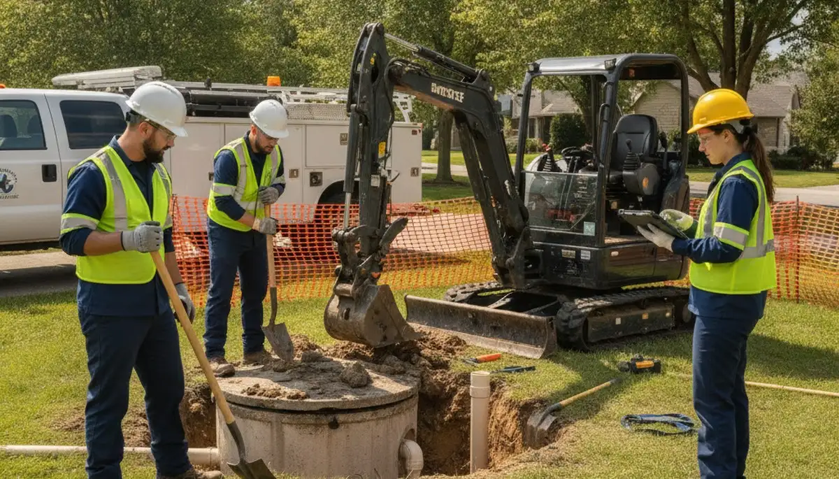 Bakersfield, CA plumber repairing a septic system for residential sewer service