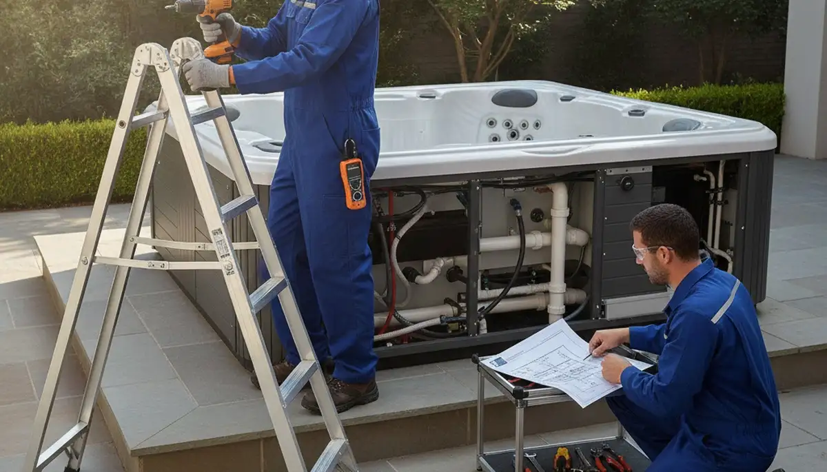 Spa repair technician servicing Bakersfield, CA home spa equipment for On Call Plumbers